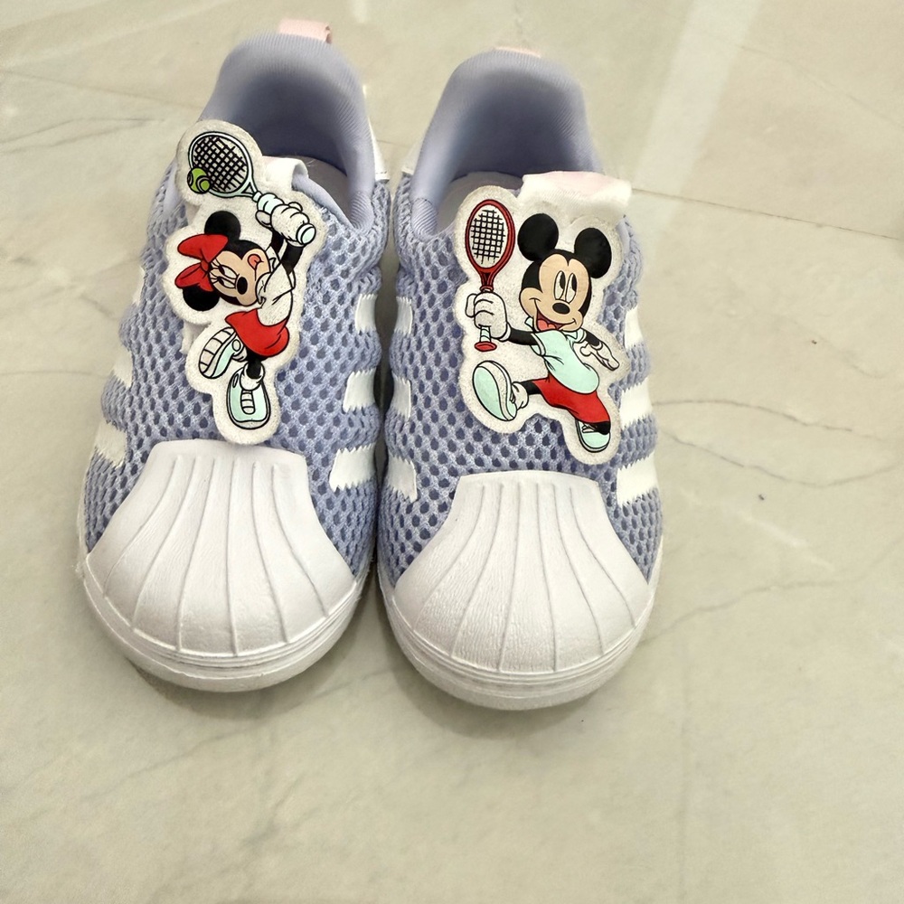 adidas Kids White and Light Blue Cartoon Sneakers